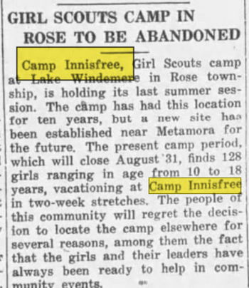 Camp Innisfree - Jul 18 1935 Article (newer photo)